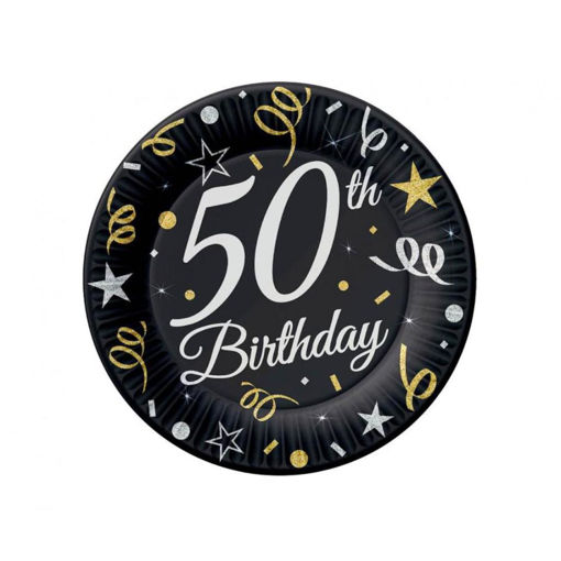 Picture of 50TH BIRTHDAY BLACK & GOLD PLATES 18CM 6 PACK